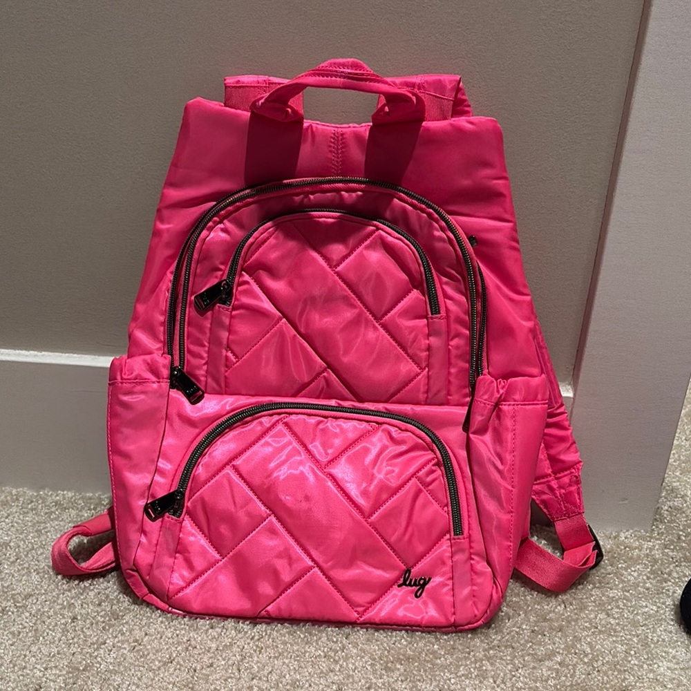 Lug Pink Quilted Backpack with Black Trim